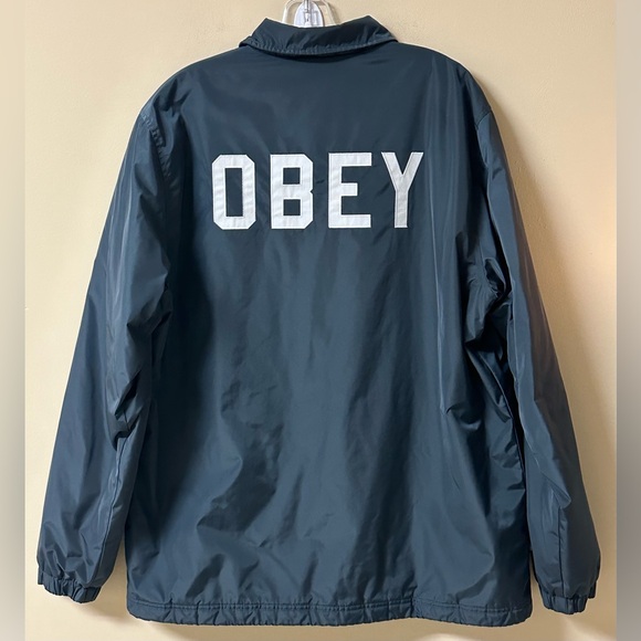 OBEY Sanders Coaches Regular Fit Jacket Dusty Navy Size Large - Picture 2 of 10